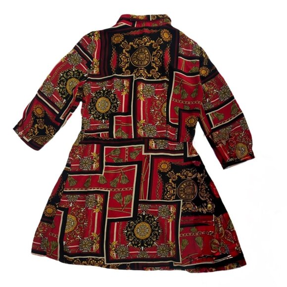 ⚜️ Bepop Red Baroque Chain Print Shirt Dress Retro Scarf Print M ⚜️ - Picture 5 of 6